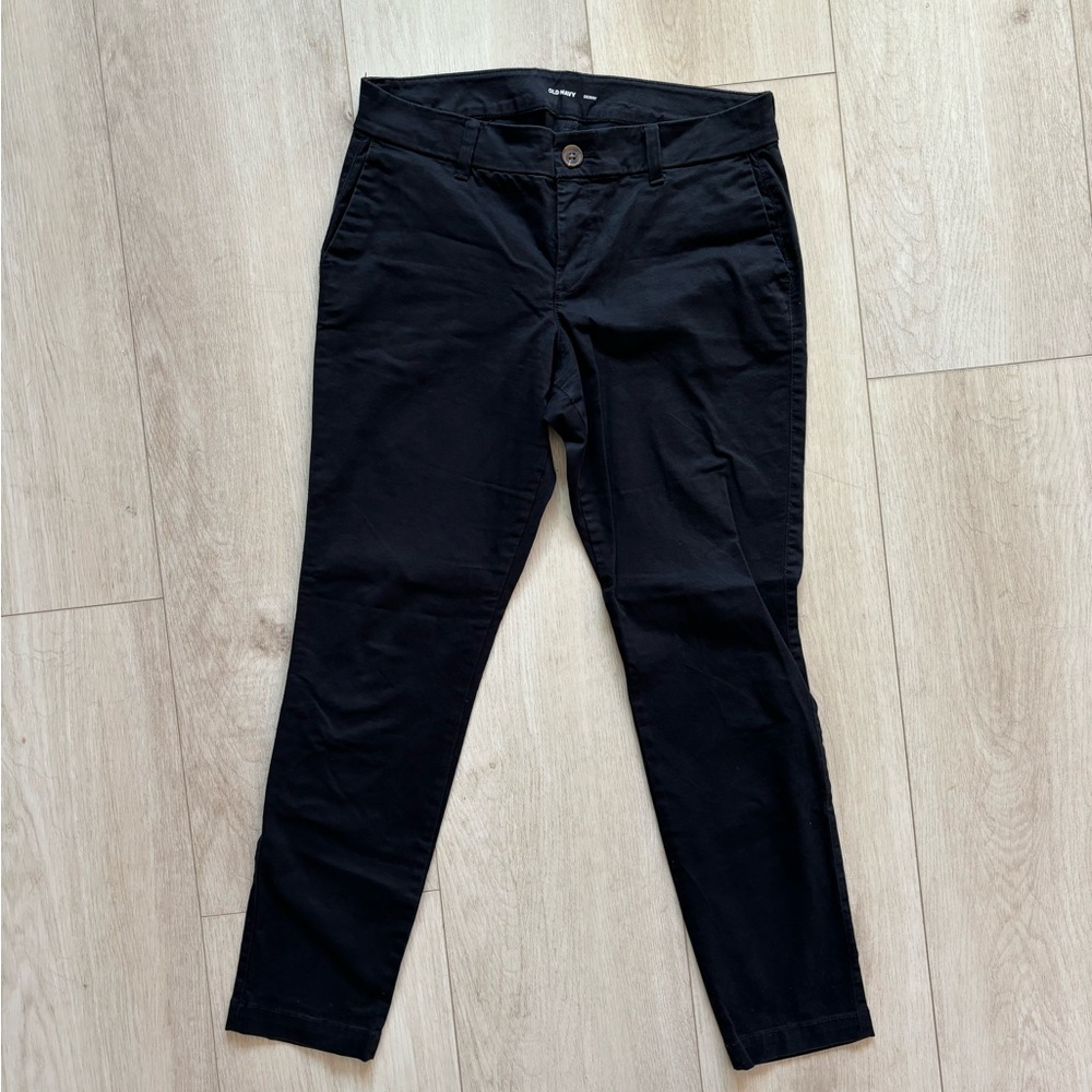 OLD NAVY WOW SKINNY black pants brown button and zipper size petite 4